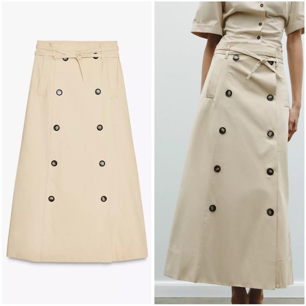 ZARA WRAP MIDI SKIRT WITH BUTTONS